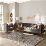 Zanetta Glam and Luxe Grey Velvet 2-Piece Living Room Set by Baxton Studio - BAX-TSF-7723-Grey/Gold-2PC Set