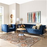 Zanetta Glam and Luxe Navy Velvet 2-Piece Living Room Set by Baxton Studio - BAX-TSF-7723-Navy/Gold-2PC Set