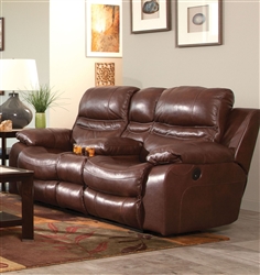 Patton Lay Flat Reclining Console Loveseat in Walnut Leather by Catnapper - 4249-W