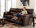 Milan Reclining Console Loveseat in Chocolate Leather by Catnapper - 4349-CH