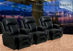 Geneva Theater Seating - 3 Black Leather Chairs By Catnapper - Electric Recline