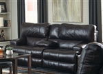 Wembley Lay Flat Reclining Console Loveseat in Chocolate Leather by Catnapper - 4589-CH