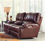 Wembley Lay Flat Reclining Console Loveseat in Walnut Leather by Catnapper - 4589-W