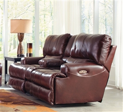 Wembley Lay Flat Reclining Console Loveseat in Walnut Leather by Catnapper - 4589-W