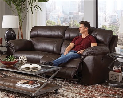 Costa Power Lay Flat Reclining Sofa in Chocolate Color Leather by Catnapper - 64071-CH