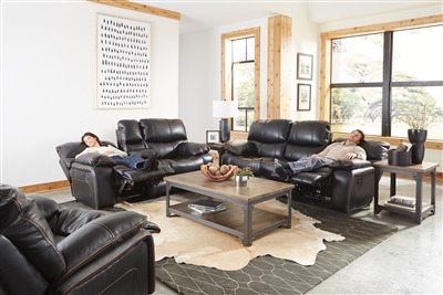 Camden 2 Piece Power Lay Flat Reclining Sofa Set in Black Color Leather Like Fabric by Catnapper - 6408-SET-BLK