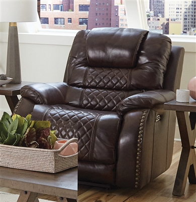 Camilla Power Headrest Power Lay Flat Recliner in Cocoa Leather by Catnapper - 64440-7