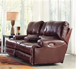 Wembley Power Headrest Power Lay Flat Reclining Console Loveseat in Walnut Leather by Catnapper - 64589-W