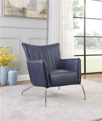 2008-ACC Accent Chair in Blue PU/Polished SS Finish by Chintaly - CHI-2008-ACC-BLU