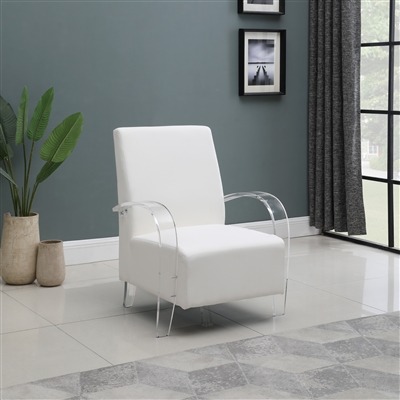 2071-ACC Accent Chair in White PU/Clear Finish by Chintaly - CHI-2071-ACC-WHT