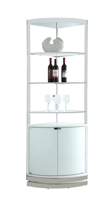 Contemporary Open Back Corner Curio in Super White/Polished SS Finish by Chintaly - CHI-6670-CUR