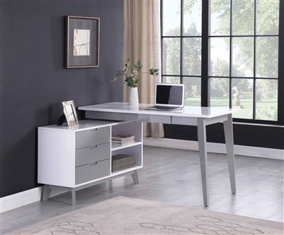 55" Rotatable Wooden Computer Desk in Gloss White/Gray Finish by Chintaly - CHI-6934-DSK