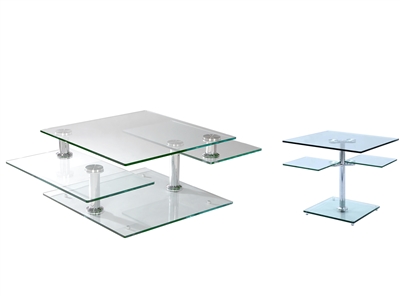 8052-OCC 2 Piece Occasional Table Set with Clear Glass Coffee Table by Chintaly - CHI-8052-OCC-SET