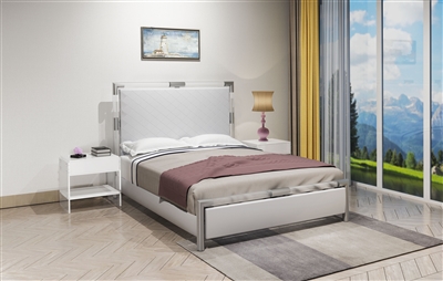 Barcelona Bed in Brushed Nickel/Gloss White/Clear Finish by Chintaly - CHI-BARCELONA-BED-QN