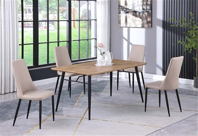 Bridget 5 Piece Dining Room Set in Oak Veneer/Matte Black/Beige PU Finish by Chintaly - CHI-BRIDGET-5PC