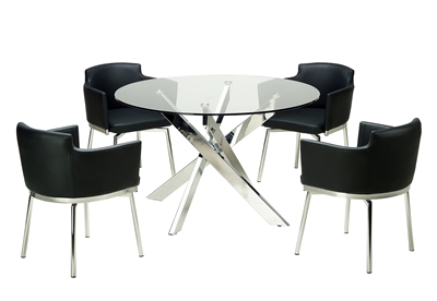 Dusty 5 Piece Round Dining Room Set with Black PU Chairs by Chintaly - CHI-DUSTY-5PC-BLK