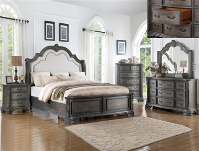 Sheffield 6 Piece Bedroom Suite in Antique Grey Finish by Crown Mark - CM-B1120
