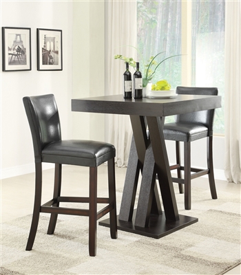 3 Piece Bar Table Set in Cappuccino Finish by Coaster - 100520