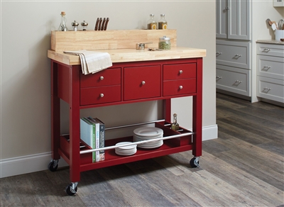 Kitchen Cart in Natural and Red Finish by Coaster - 102667