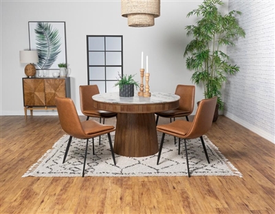 Ortega Round Marble Top 5 Piece Dining Set in Natural Finish by Coaster - 105141