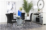 Ellie Cylinder Pedestal Table Black Velvet Chairs 5 Piece Dining Set by Coaster - 115551