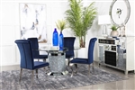 Ellie Cylinder Pedestal Table Blue Velvet Chairs 5 Piece Dining Set by Coaster - 115551