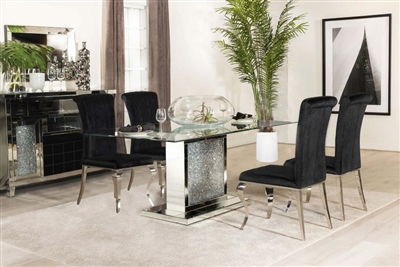 Marilyn Black Velvet Chairs 5 Piece Dining Set in Chrome Finish by Coaster - 115571