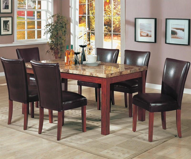 Telegraph Marble Look Top 7 piece Dining Set in Medium Brown Finish by  Coaster - 120311