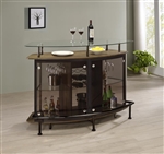 Gideon Crescent Shaped Glass Top Bar Unit in Brown Oak and Black Finish by Coaster - 182236