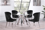 Alaia Black Chairs Round Glass Top Dining Table 5 Piece Set in Chrome Finish by Coaster - 190710