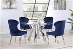 Alaia Ink Blue Chairs Round Glass Top Dining Table 5 Piece Set in Chrome Finish by Coaster - 190710