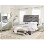 Camille Grey Fabric Upholstered Bed 6 Piece Bedroom Set in Mercury Metallic Finish by Coaster - 204921C