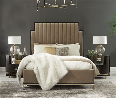 Formosa Platform Camel Velvet Upholstered Bed in Americano Finish by Coaster - 222820Q