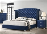 Melody Bed in Pacific Blue Velvet Fabric Upholstery by Coaster - 223371Q