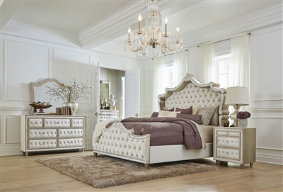 Antonella Upholstered Bed 6 Piece Bedroom Set in Champagne Finish by Coaster - 223521
