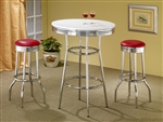 Theodore Round Top Bar Table 3 Piece Set in Chrome and Glossy White Finish by Coaster - 2300