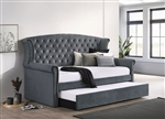 Scarlett Twin Daybed with Trundle in Grey Velvet Fabric by Coaster - 300641