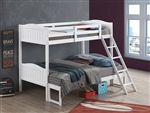 Littleton Twin Full Bunk Bed in White Finish by Coaster - 405054WHT