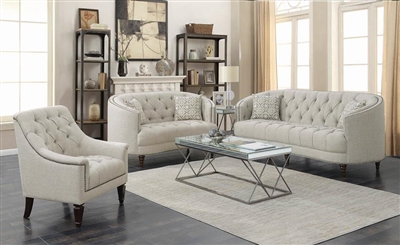 Avonlea Loveseat in Tufted Grey Linen Like Fabric by Coaster - 505642