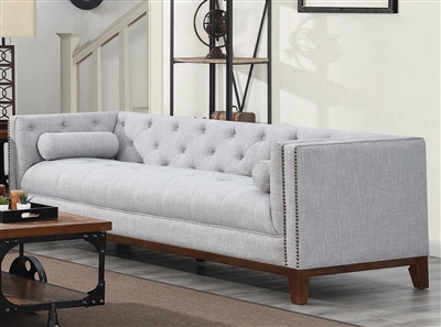 Celle Tufted Sofa in Light Grey Linen-Like Fabric by Coaster - 508511