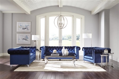 Bleker 2 Piece Living Room Set in Blue Velvet by Coaster - 509481-S