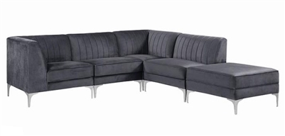 Cassandra 5 Piece Sectional in Grey Velvet Upholstery by Coaster - 551371-5
