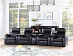 Cyrus 5 Piece 4 Seater Home Theater Seating in Black Leather by Coaster - 600001-S4B
