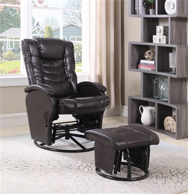 Brown Leatherette Swivel Glider Recliner Chair with Matching Ottoman by Coaster - 600165