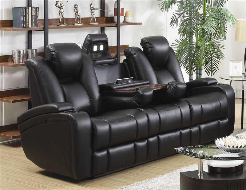 Delange Power Reclining Sofa in Black Performance Leatherette by Coaster -  601741P