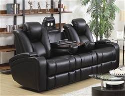 Delange Power Reclining Sofa in Black Performance Leatherette by Coaster - 601741P