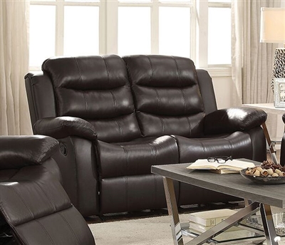 Rodman Reclining Loveseat in Dark Brown Leather Upholstery by Coaster - 602222