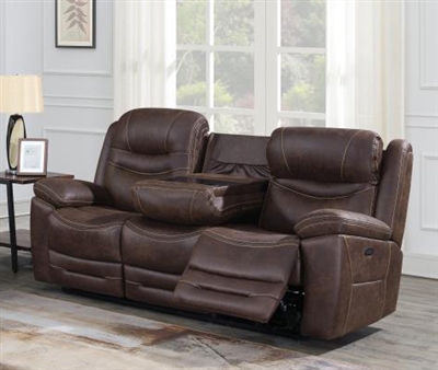 Hemer Power Headrest Power Reclining Sofa with Drop Down Table in Chocolate Brown Performance Coated Microfiber by Coaster - 603331PP