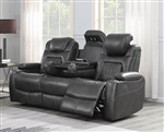 Korbach Power Reclining Sofa with Drop Down Table in Charcoal Performance Leatherette by Coaster - 603414PP