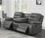 Flamenco Power Reclining Sofa with Drop Down Table in Charcoal Breathable Performance Leatherette by Coaster - 610204P